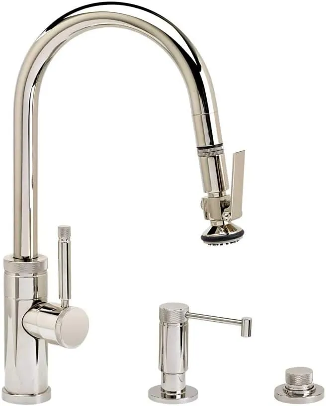 Waterstone 9940-4-PN Industrial Prep Size PLP Pulldown Angled Spout Faucet w/Toggle Sprayer 4pc Suite Polished Gold