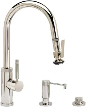Waterstone 9940-4-PN Industrial Prep Size PLP Pulldown Angled Spout Faucet w/Toggle Sprayer 4pc Suite Polished Gold