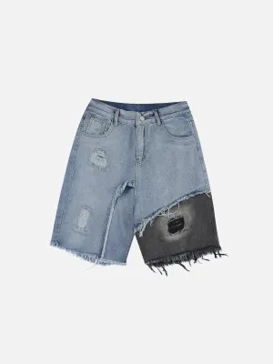 We Love Street Patchwork Fringe Denim Shorts