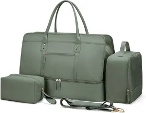 Weekender Bags for Women,Travel Duffel Bag Personal Item Bag with Shoes Compartment,Overnight Carry On Bag with Wet Pocket, Travel Bag 3Pcs Set