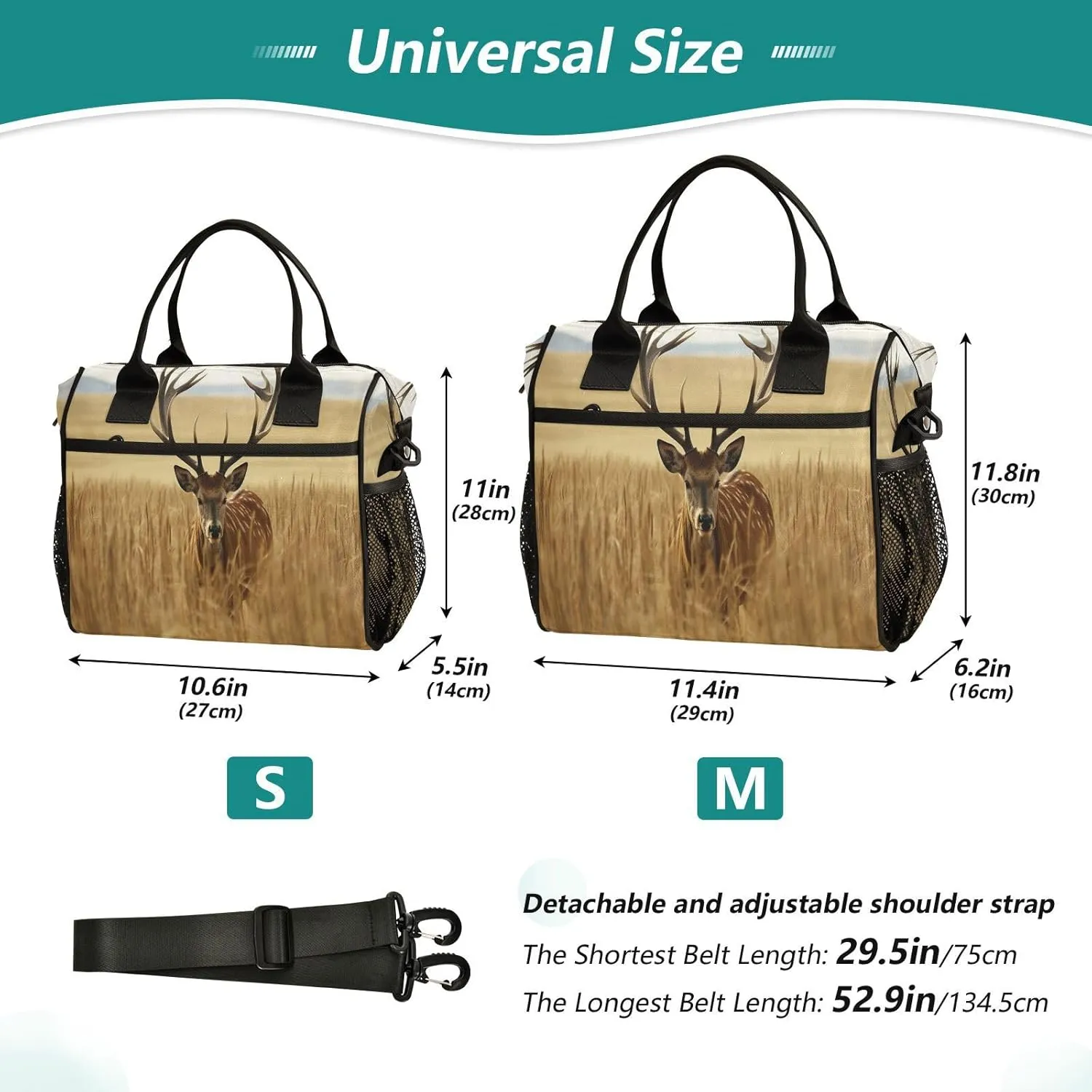 Wheat Field Deer Print Insulated Lunch Bag with Shoulder Strap & Carry Handle, Eco-friendly Cooler Bag Tote Bag for Men,Women#444