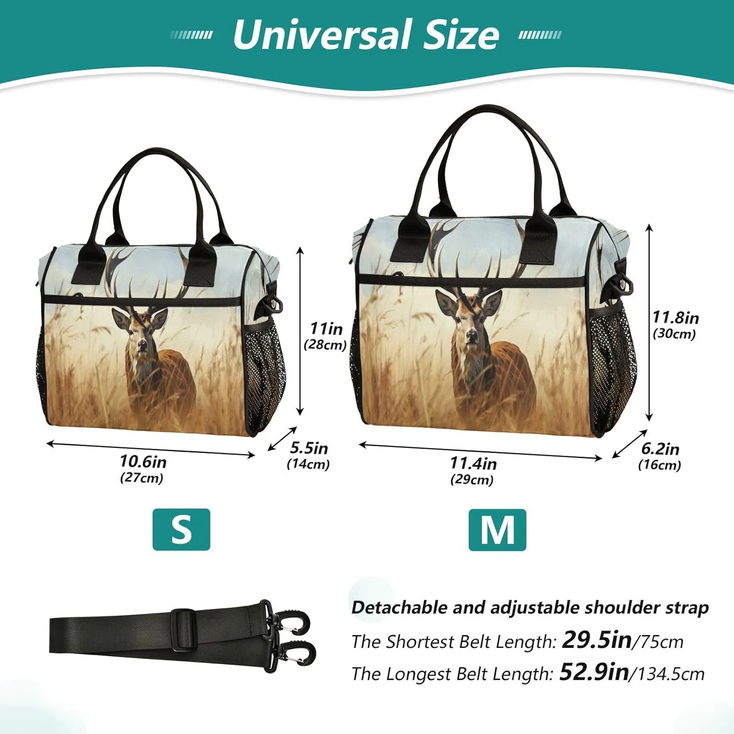 Wheat Field Deer Print Insulated Lunch Bag with Shoulder Strap & Carry Handle, Eco-friendly Cooler Bag Tote Bag for Men,Women#447