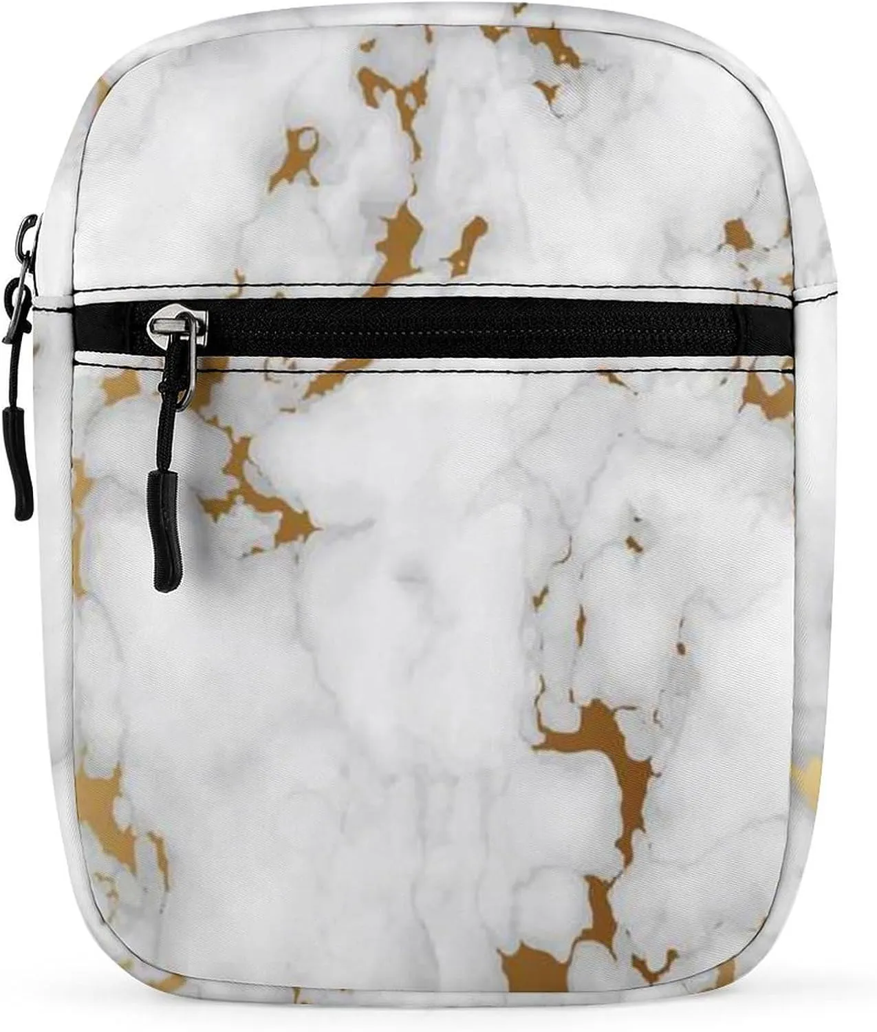 White Marble Abstract Art with Golden Glitter Texture Adjustable Fanny Waist Pack Pouch, Waterproof Crossbody Runners Bag Wallet for Gym Hiking Fitness Women Men 6.1 x 2.2 x 7.9 inch