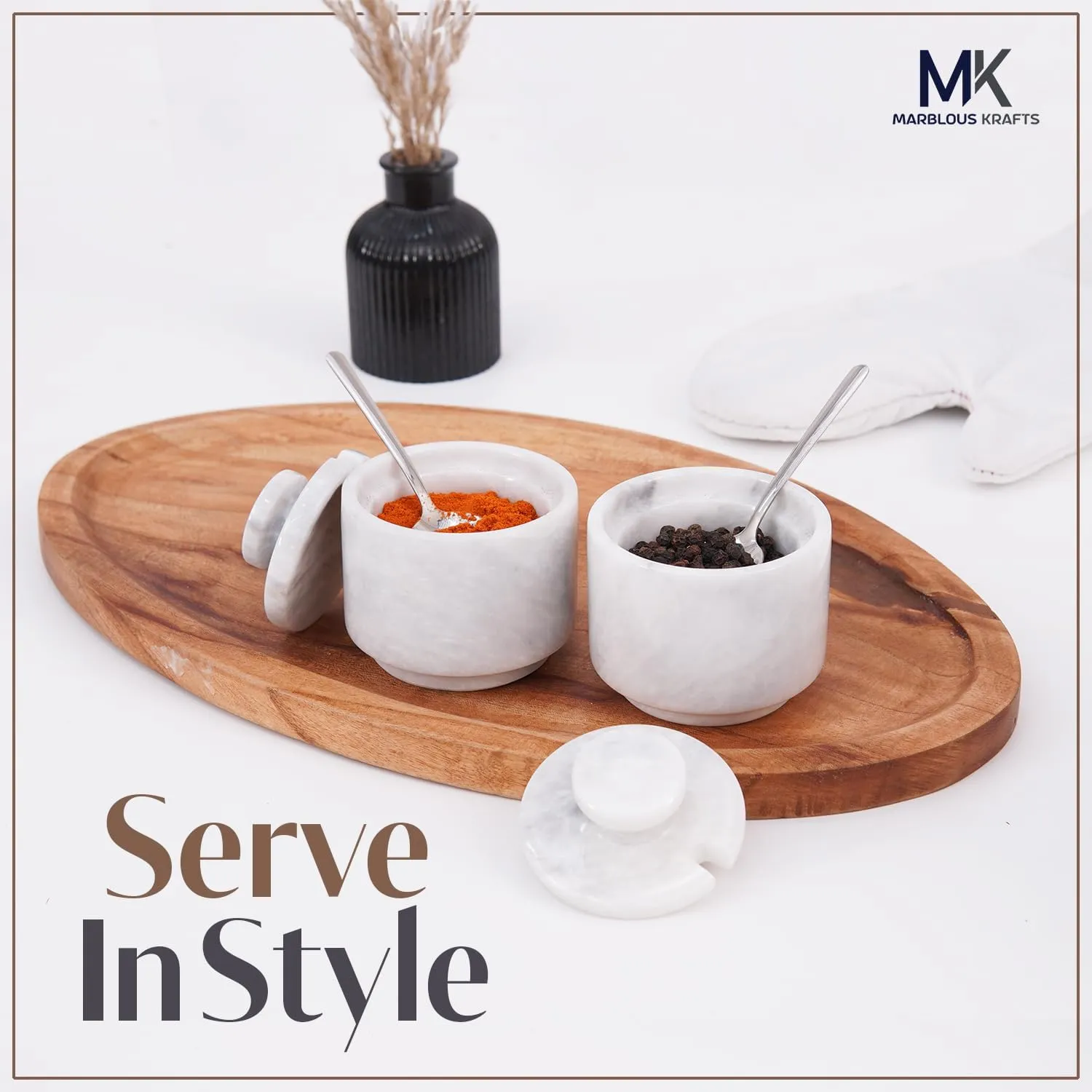 White Marble Salt Cellar with Lid and Spoon 3 Inch Flaky Salt Box and Sugar Bowl for Kitchen, Salt Holder with lid and Spoon