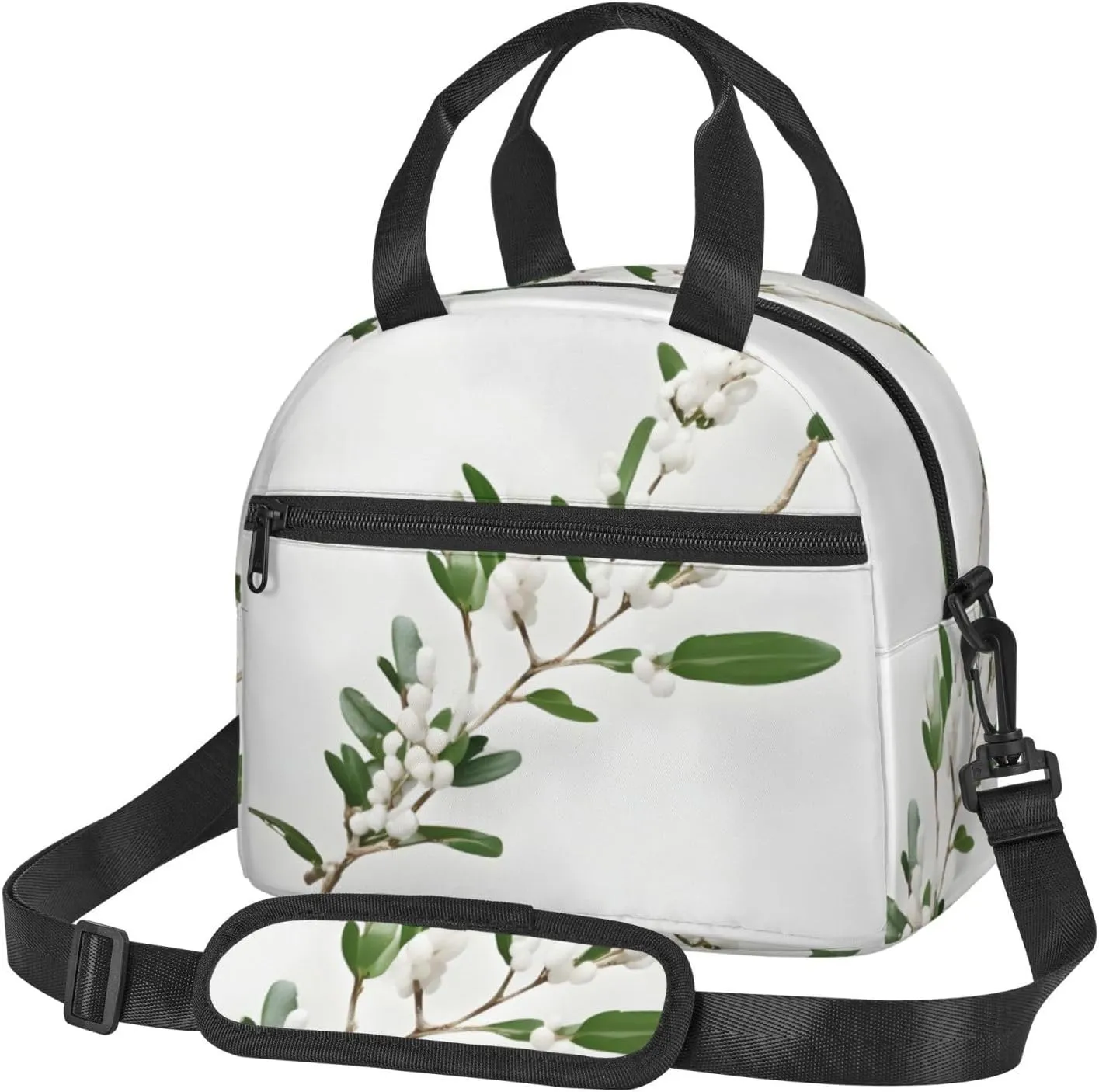 White Wild Green Twig Insulated Lunch Bag Lunch Box For Women Men Reusable Tote For Office Gym Outings
