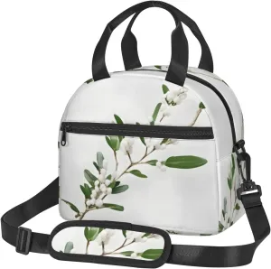 White Wild Green Twig Insulated Lunch Bag Lunch Box For Women Men Reusable Tote For Office Gym Outings