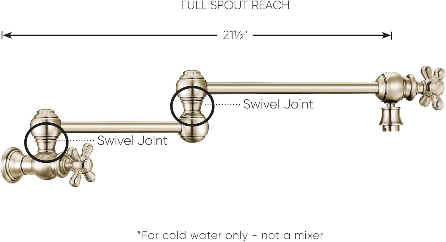 Whitehaus Kitchen Faucet; Brass Construction, Retractable Swing Spout, Cross Handle; Polished Nickel