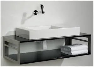 Whitehaus Whtwinng Aeri Counter Top and Shelf Unit, Black Glass/Stainless Steel