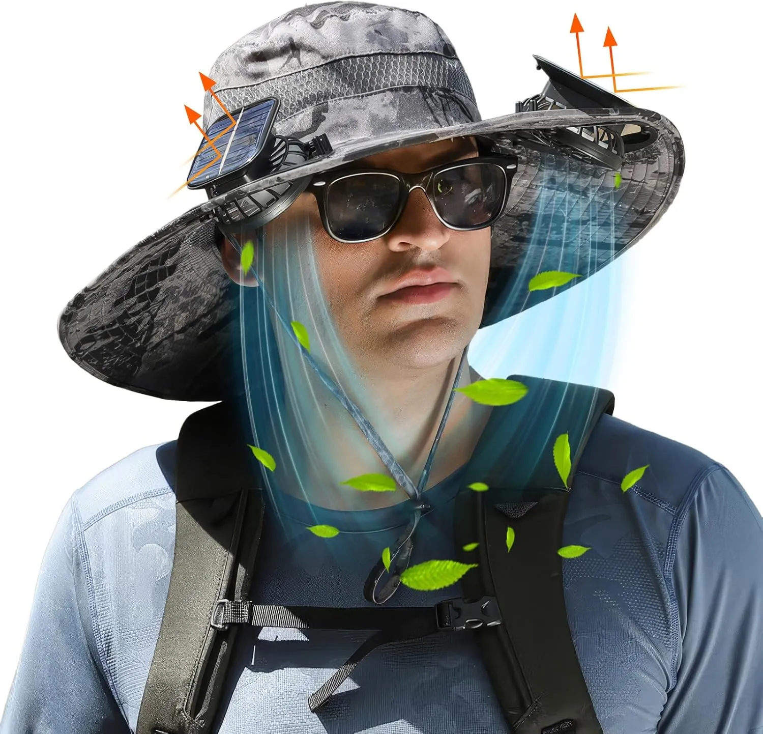 Wide Brim Solar Fan Outdoor Fishing Hat, Solar & USB Powered, Summer UV Protection Outdoor Fishing Hats UPF 50