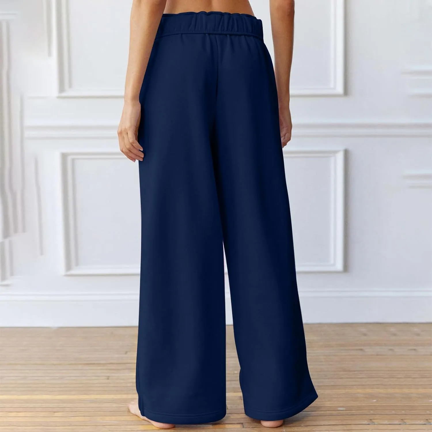 Wide Leg Sweatpants for Women Drawstring High Waisted Lounge Trousers Elastic Waist Baggy Casual Pants with Pockets