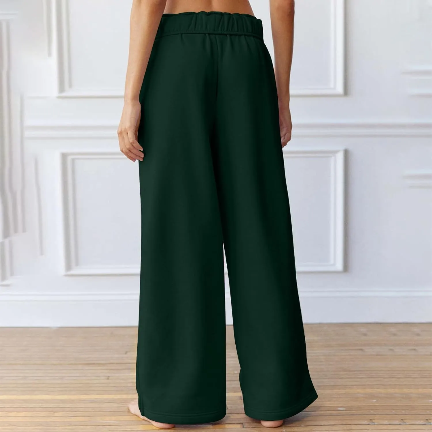Wide Leg Sweatpants for Women Drawstring High Waisted Lounge Trousers Elastic Waist Baggy Casual Pants with Pockets