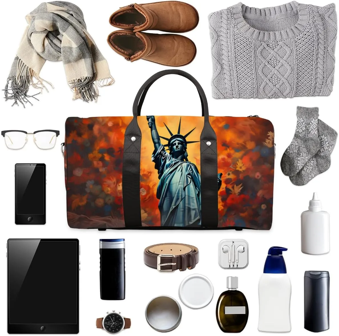Winged Victory Travel Duffle Bag for Women Men Gym Duffel Foldable Bag Waterproof Weekender American Statue Duffle Tote