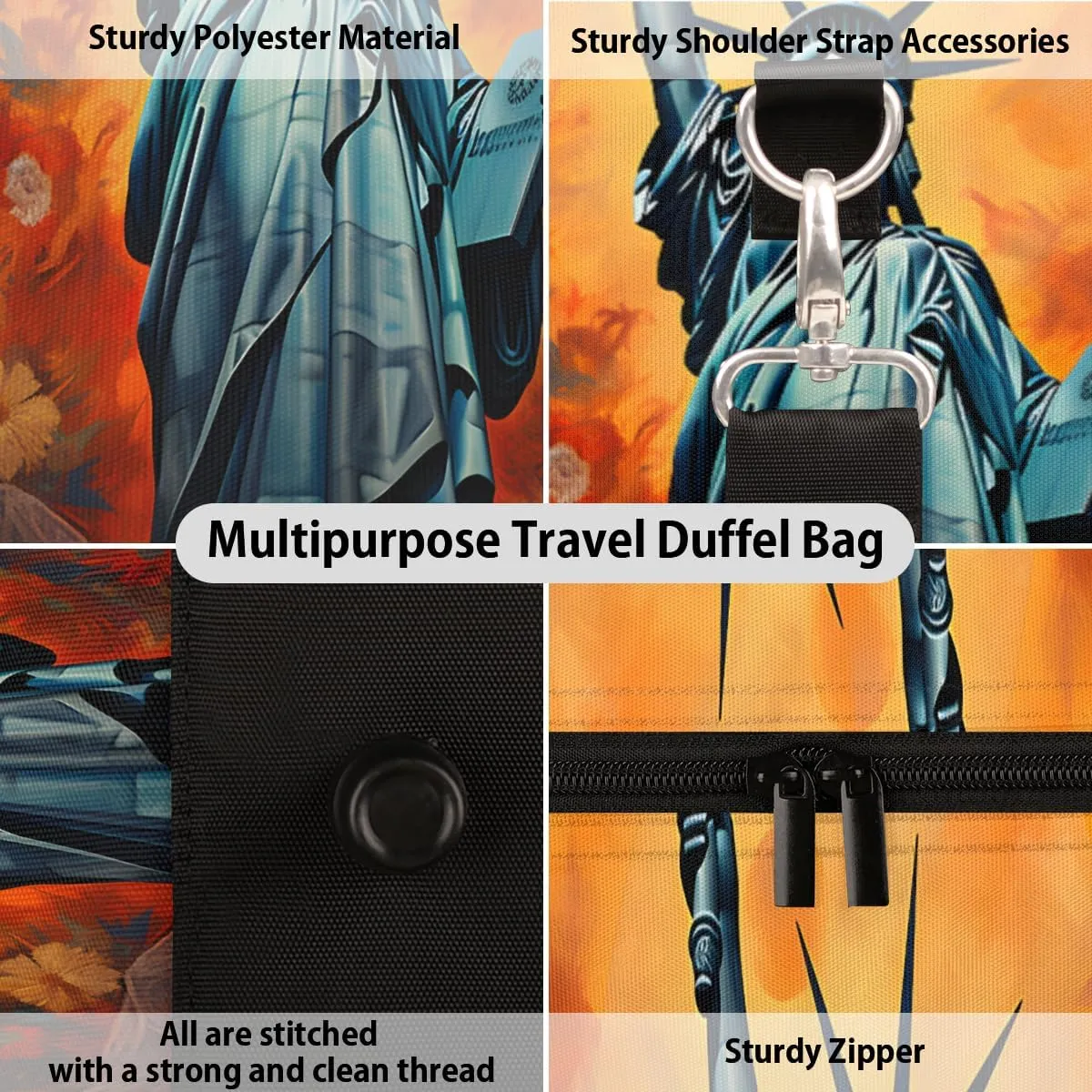 Winged Victory Travel Duffle Bag for Women Men Gym Duffel Foldable Bag Waterproof Weekender American Statue Duffle Tote