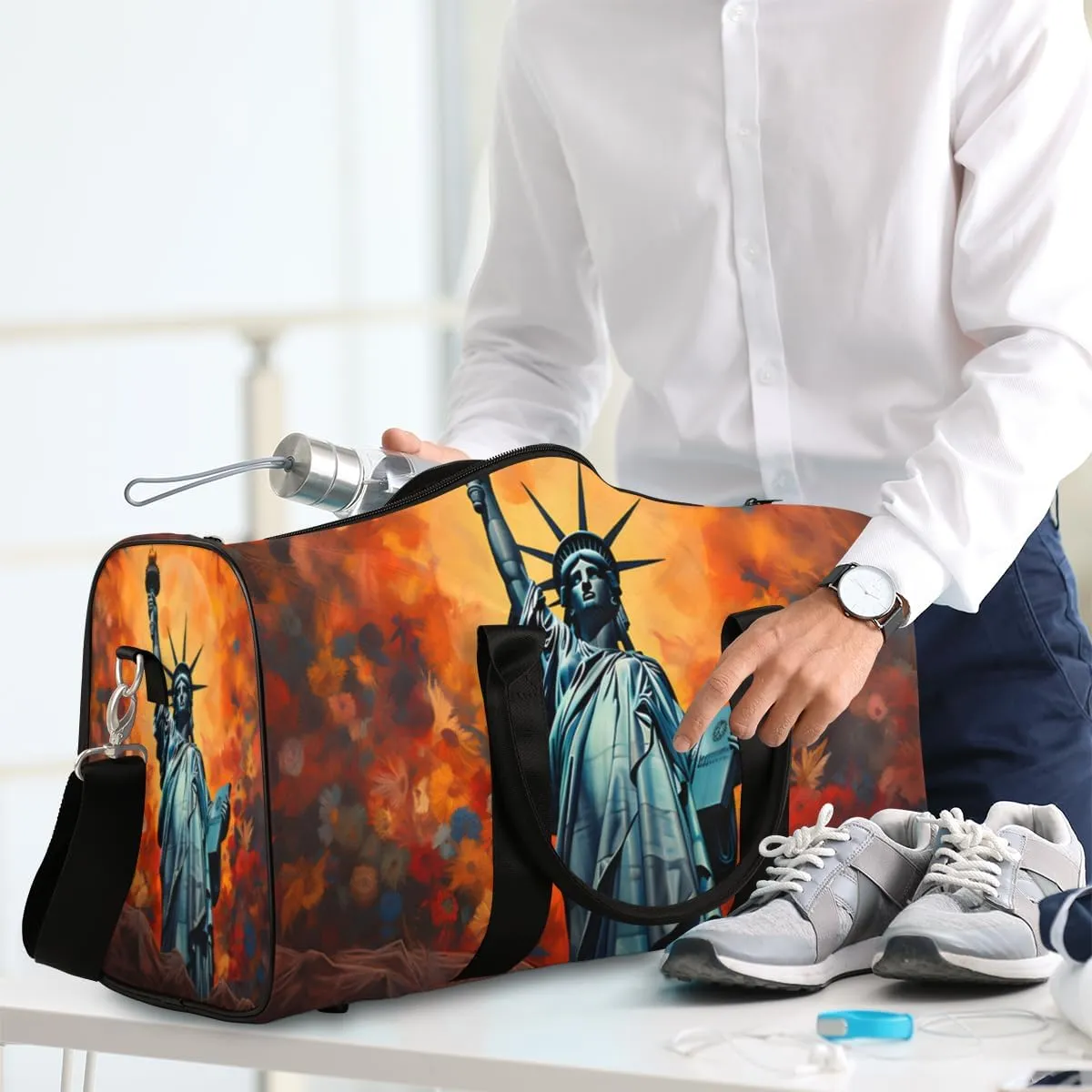 Winged Victory Travel Duffle Bag for Women Men Gym Duffel Foldable Bag Waterproof Weekender American Statue Duffle Tote