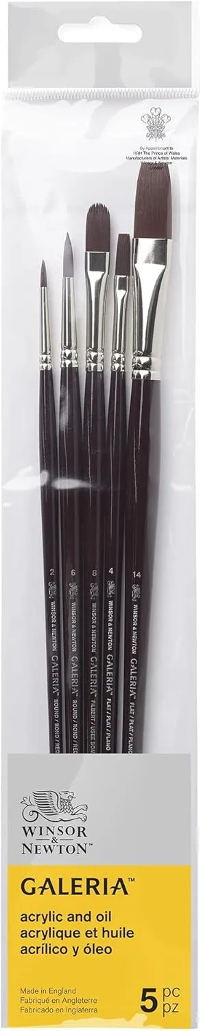 Winsor & Newton Galeria Acrylic Brush Pack, Long Handle, 5 Pack