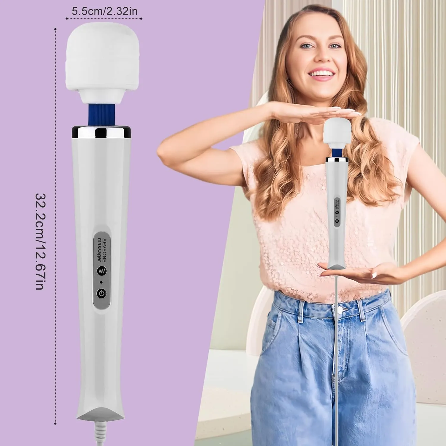 Wired Powerful Handheld Electric Back Massager, Strong Personal Massage for Sports Recovery, Muscle Aches, Body Pain (White-US)