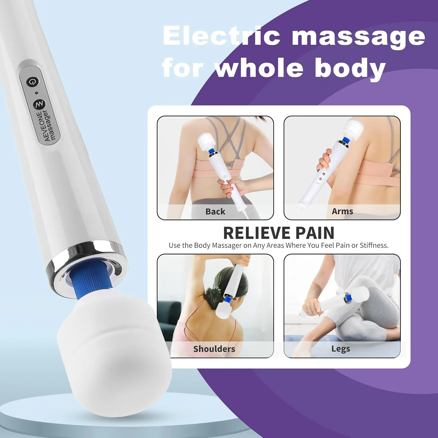 Wired Powerful Handheld Electric Back Massager, Strong Personal Massage for Sports Recovery, Muscle Aches, Body Pain (White-US)