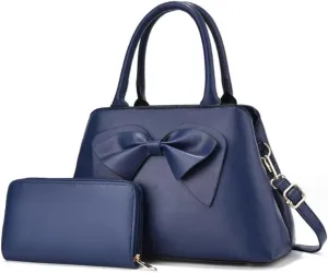 Women Bowknot Top Handle Handbag Purse PU Leather Satchel Shoulder Bags Wallet