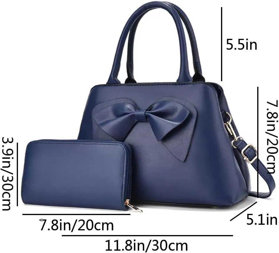 Women Bowknot Top Handle Handbag Purse PU Leather Satchel Shoulder Bags Wallet