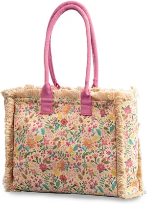 Women Canvas Handbag Ethnic Style Tote Bag Retro Shoulder Bag with Tassels Summer Beach Bag Bohemian Top Handle Bag