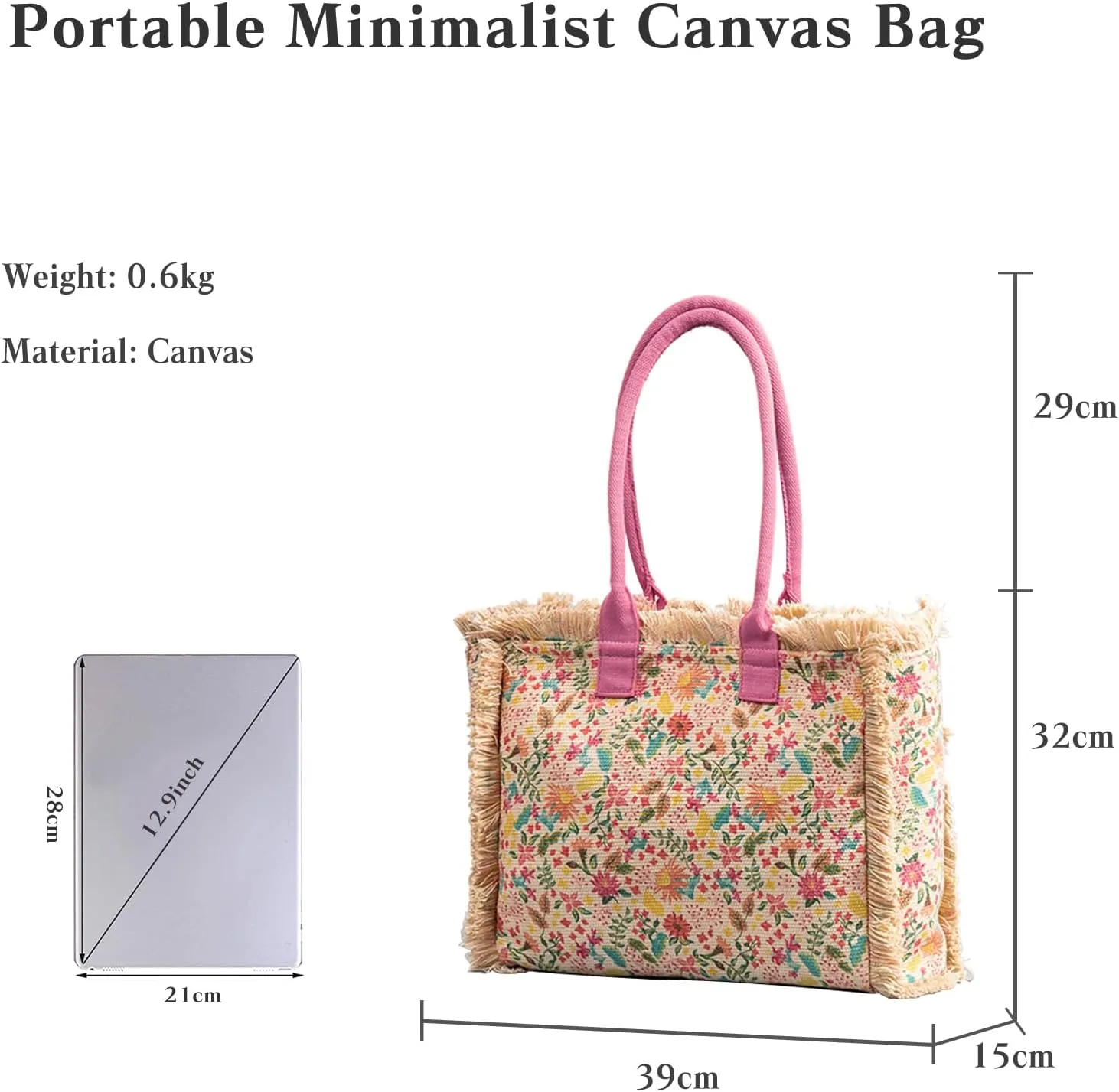 Women Canvas Handbag Ethnic Style Tote Bag Retro Shoulder Bag with Tassels Summer Beach Bag Bohemian Top Handle Bag