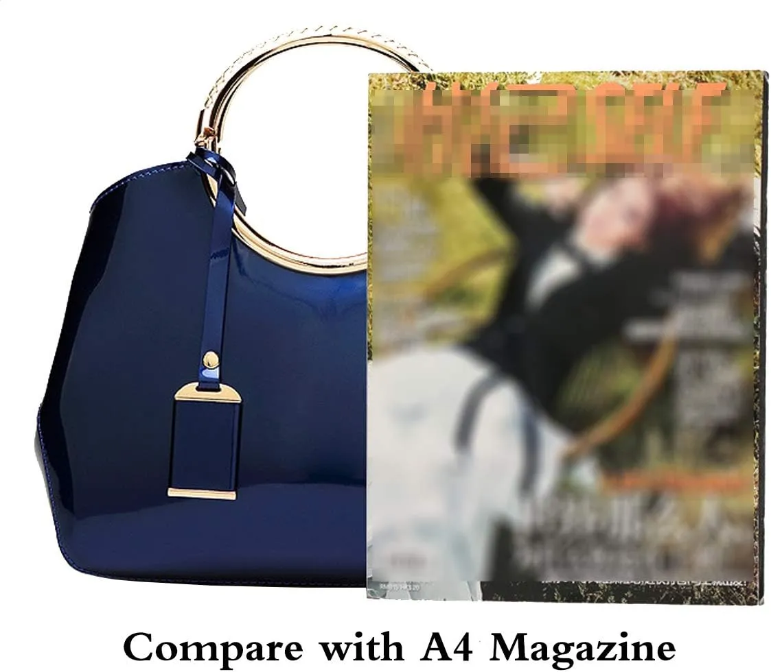 Women Elegant Handbag and Purse Top Handle Bag Patent Leather Tote Satchel Shoulder Clutch Crossbody Bag with Pendant Pink