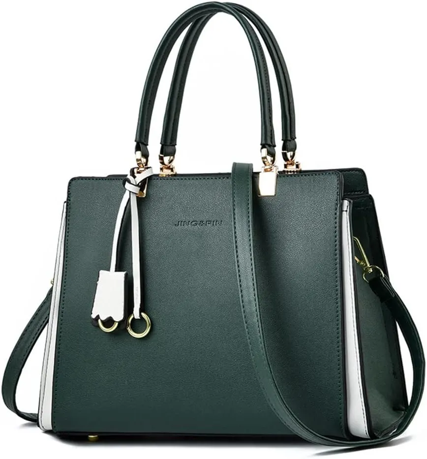 Women Elegant Handbag Classic Top-handle Purses PU Leather Tote Shoulder Bag Work Shopper Satchel with Pendant