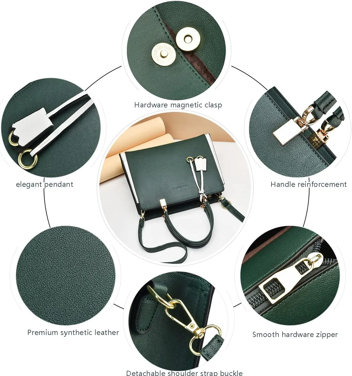 Women Elegant Handbag Classic Top-handle Purses PU Leather Tote Shoulder Bag Work Shopper Satchel with Pendant