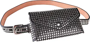 Women Girls Personality Rivet Fanny Packs Glitter Waist Bag Envelope Clutch Cell Phone Purse Detachable Belt Rave Bum Bag