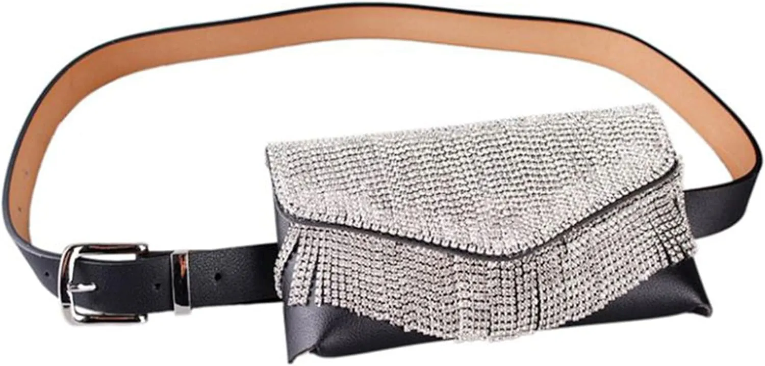Women Girls Rhinestone Fanny Packs Glitter Waist Bag Envelope Clutch Cell Phone Purse Detachable Belt Rave Bum Bag One size yb-06439-03AD Yb-06439-03ad
