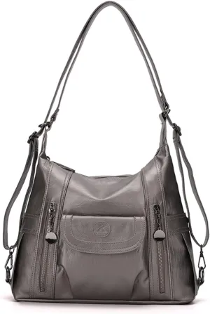 Women Handbag Soft PU Leather Shoulder Bag Ladies Backpack Daypack Fashion Elegant Top-handle Large Capacity Tote Bag