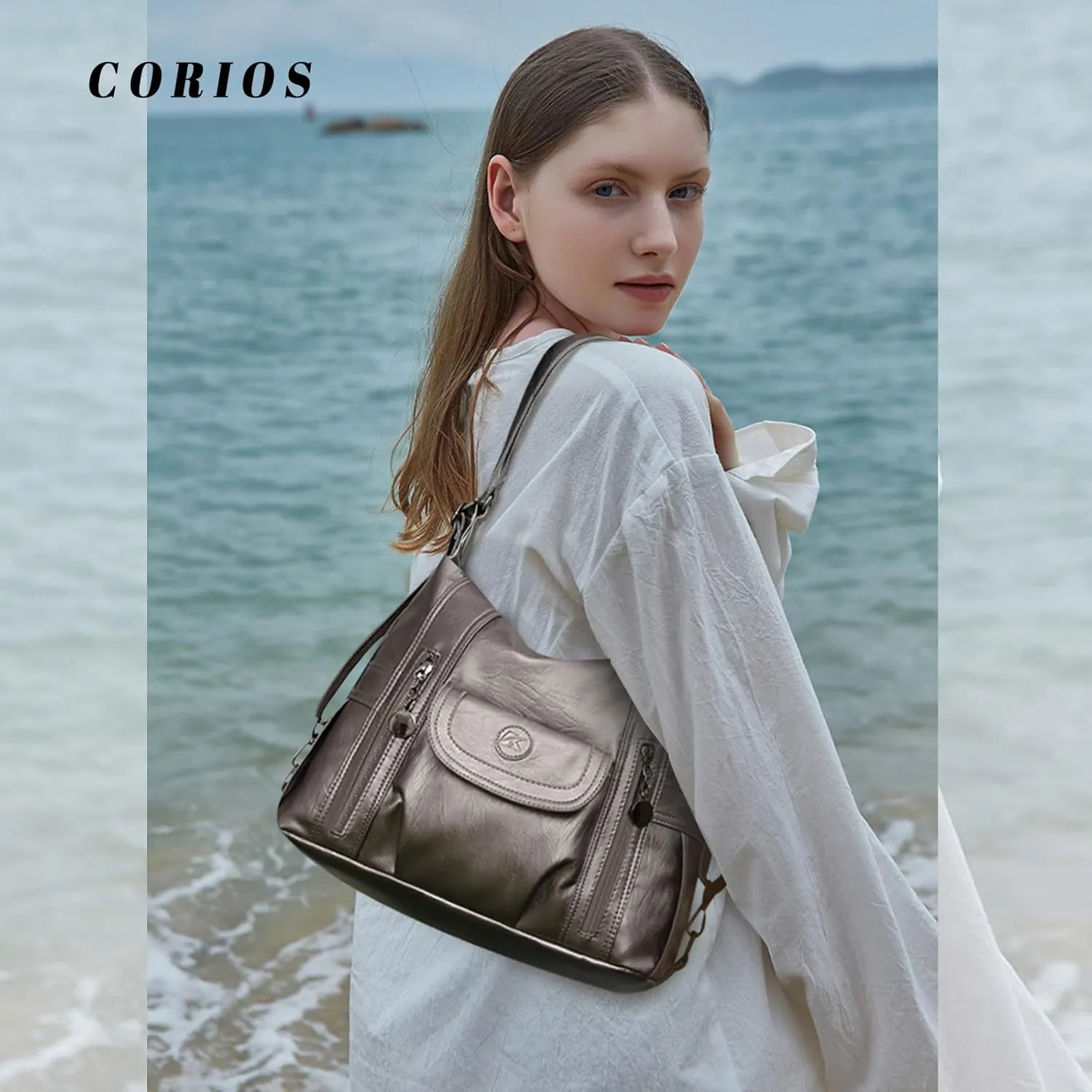Women Handbag Soft PU Leather Shoulder Bag Ladies Backpack Daypack Fashion Elegant Top-handle Large Capacity Tote Bag