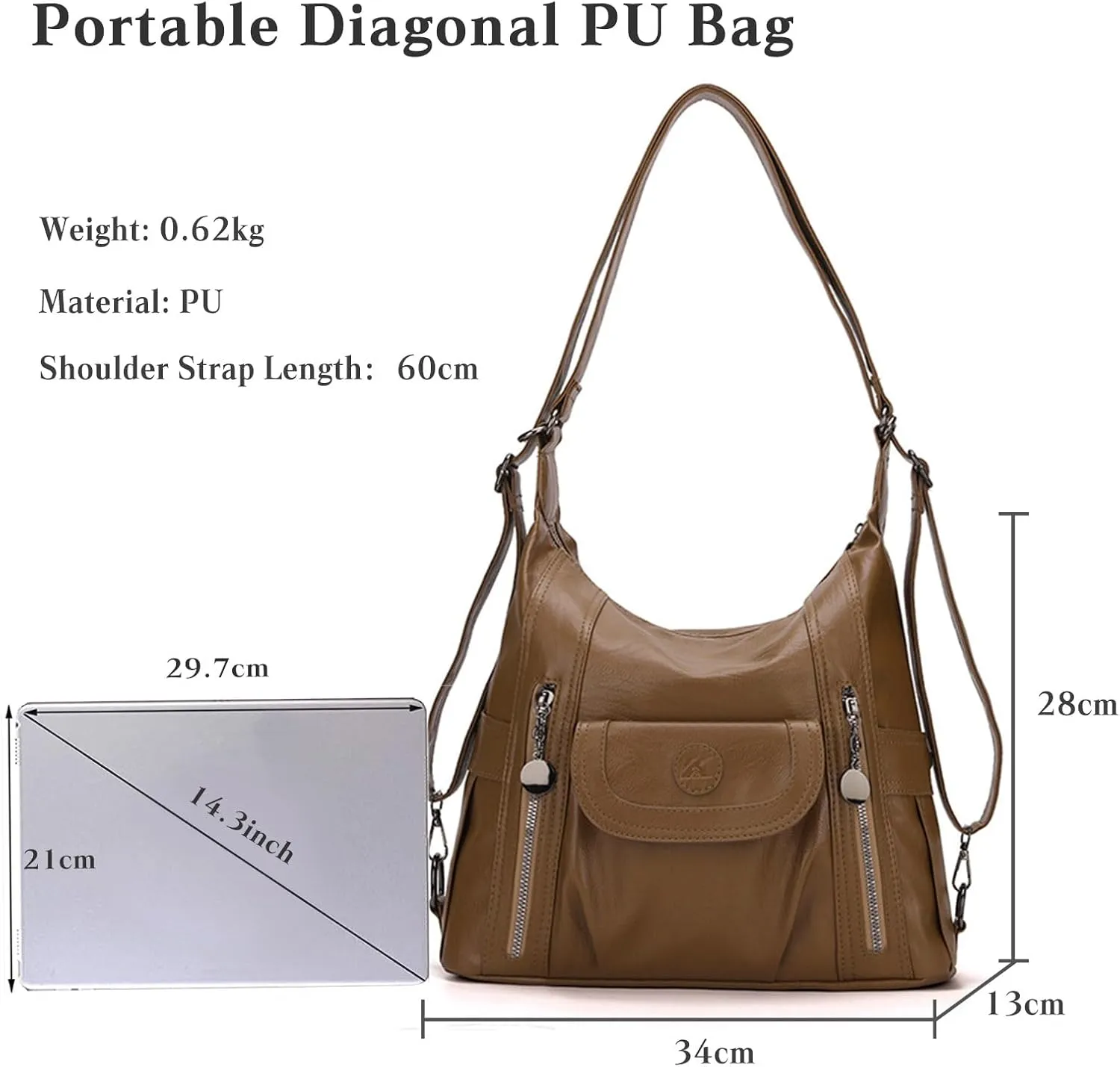 Women Handbag Soft PU Leather Shoulder Bag Ladies Backpack Daypack Fashion Elegant Top-handle Large Capacity Tote Bag