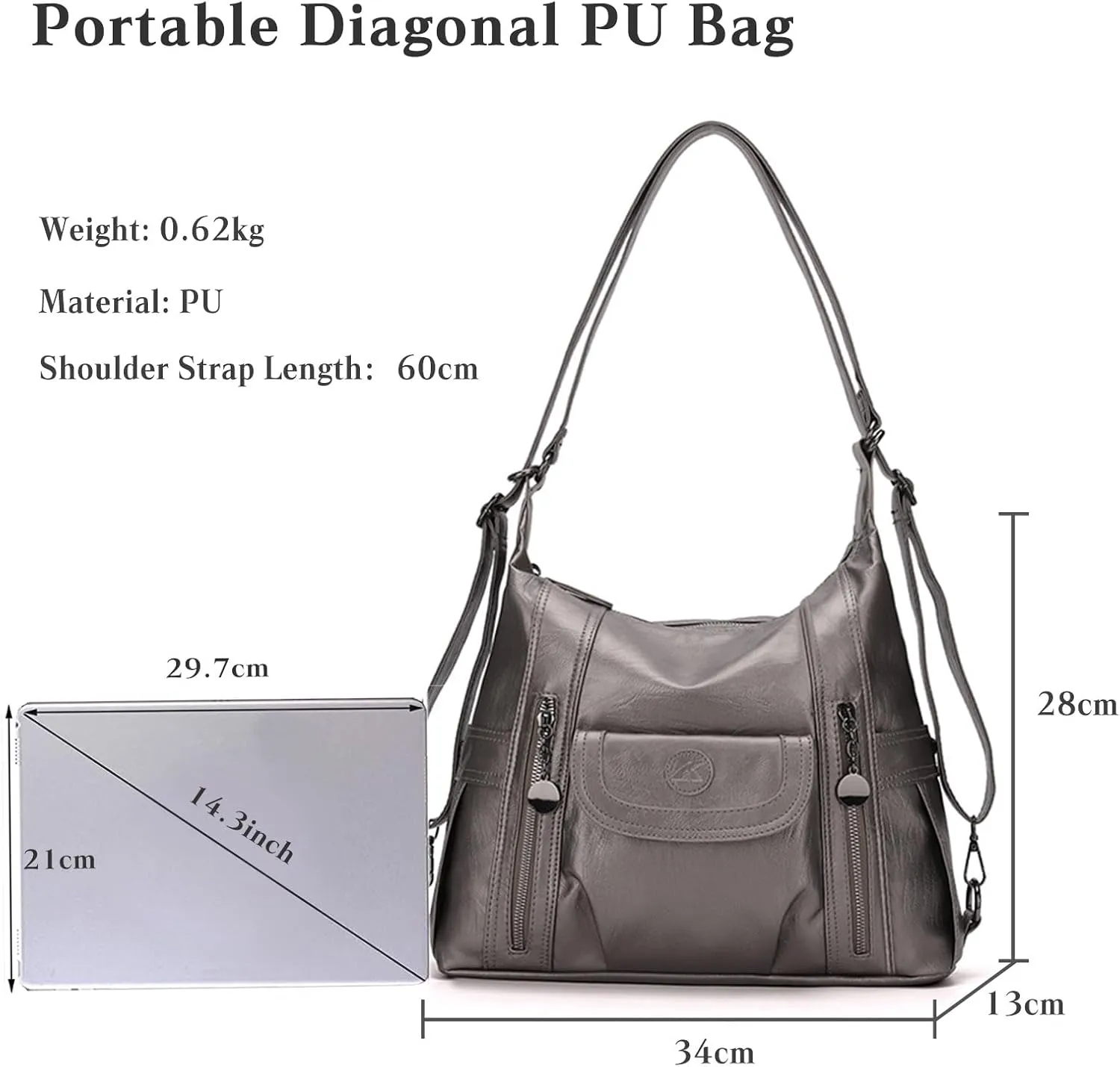 Women Handbag Soft PU Leather Shoulder Bag Ladies Backpack Daypack Fashion Elegant Top-handle Large Capacity Tote Bag