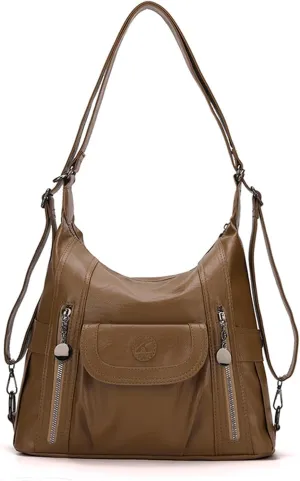 Women Handbag Soft PU Leather Shoulder Bag Ladies Backpack Daypack Fashion Elegant Top-handle Large Capacity Tote Bag