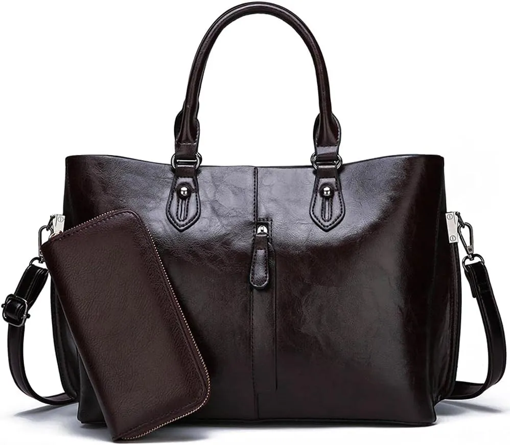 Women Handbags Top Handle Satchel Shoulder Bags Messenger Tote Bag Purses for Ladies 2 Pcs Set-Black
