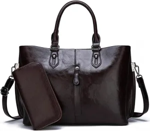 Women Handbags Top Handle Satchel Shoulder Bags Messenger Tote Bag Purses for Ladies 2 Pcs Set-Black