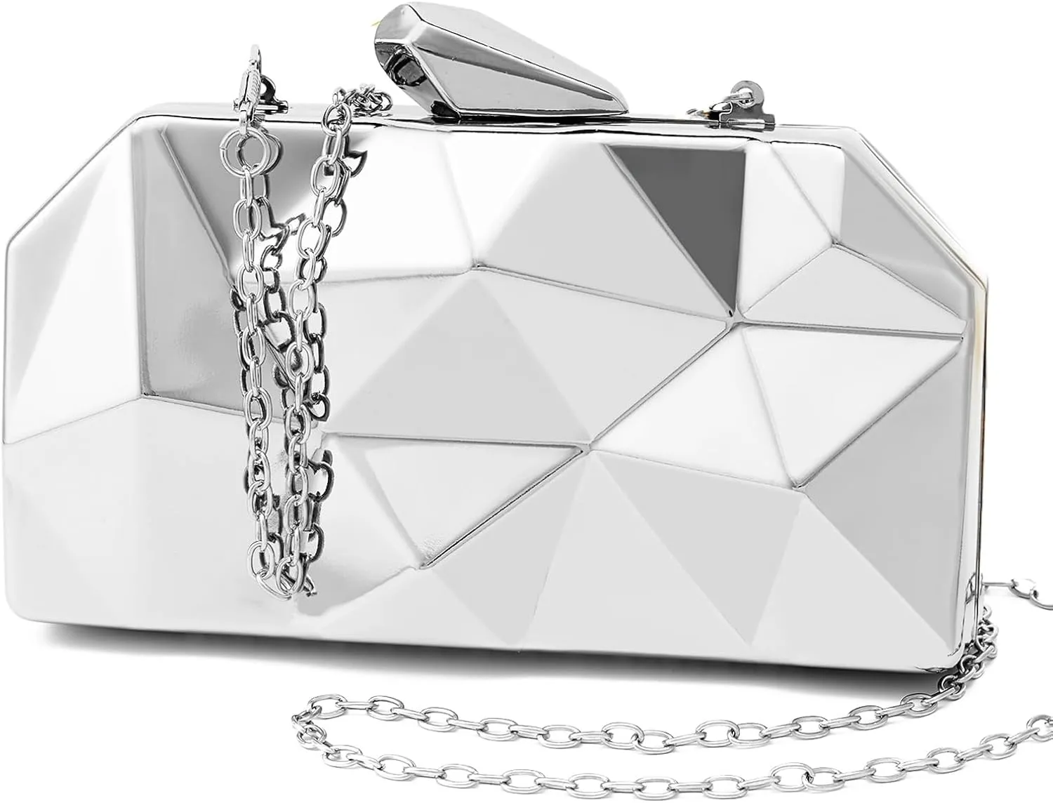 Women Lattice Pattern Metal Evening Clutch Bag,Geometric Evening Clutch Purse Handbag With Chain Strap