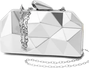 Women Lattice Pattern Metal Evening Clutch Bag,Geometric Evening Clutch Purse Handbag With Chain Strap