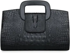 Women Leather Handbag Crocodile Pattern Satchel Elegant Tote Purse Fashion Ladies Evening Bag Classic Wallets (Brown)