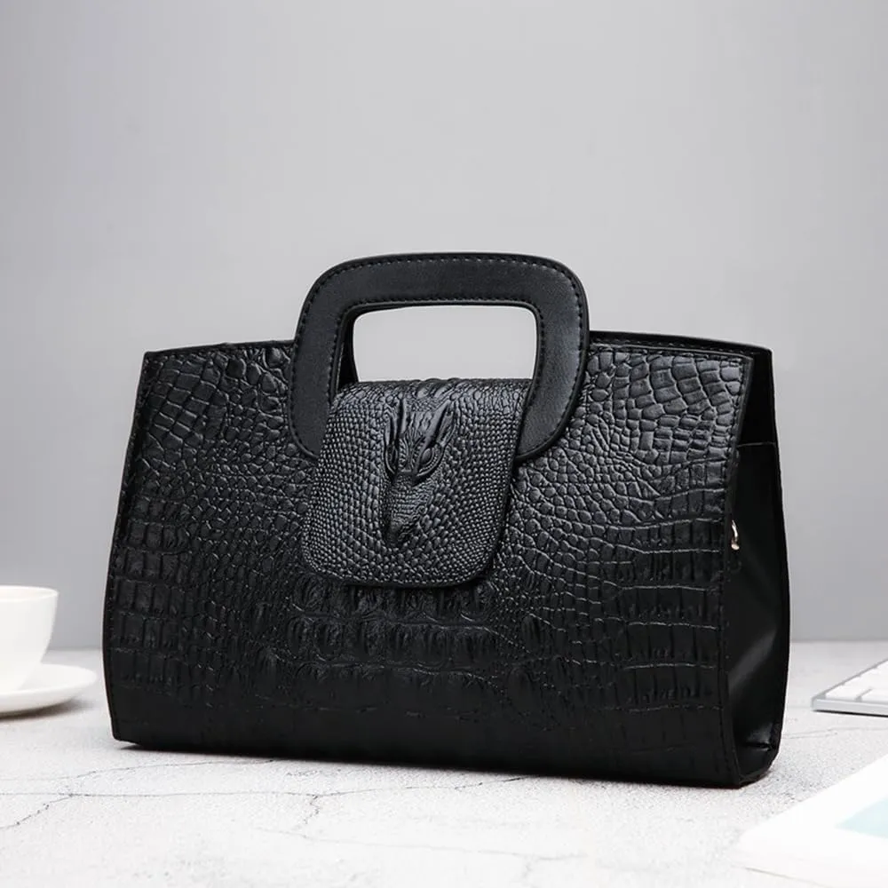 Women Leather Handbag Crocodile Pattern Satchel Elegant Tote Purse Fashion Ladies Evening Bag Classic Wallets (Brown)