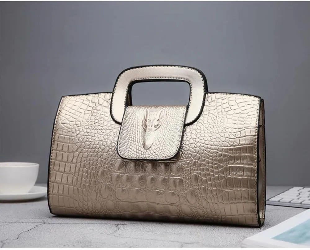 Women Leather Handbag Crocodile Pattern Satchel Elegant Tote Purse Fashion Ladies Evening Bag Classic Wallets (Brown)
