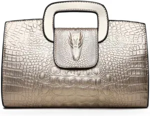Women Leather Handbag Crocodile Pattern Satchel Elegant Tote Purse Fashion Ladies Evening Bag Classic Wallets (Brown)