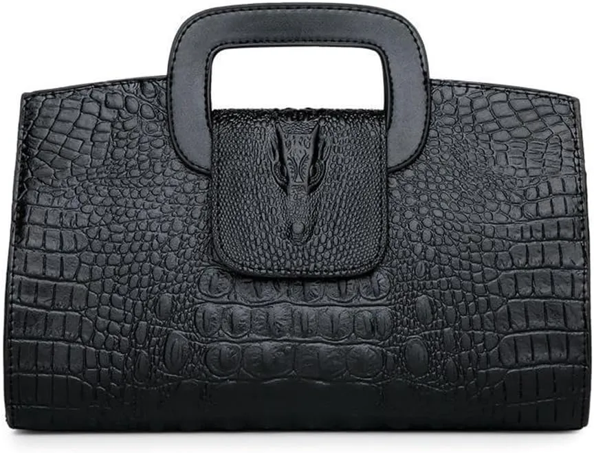 Women Leather Handbag Crocodile Pattern Satchel Elegant Tote Purse Fashion Ladies Evening Bag Classic Wallets (Brown)