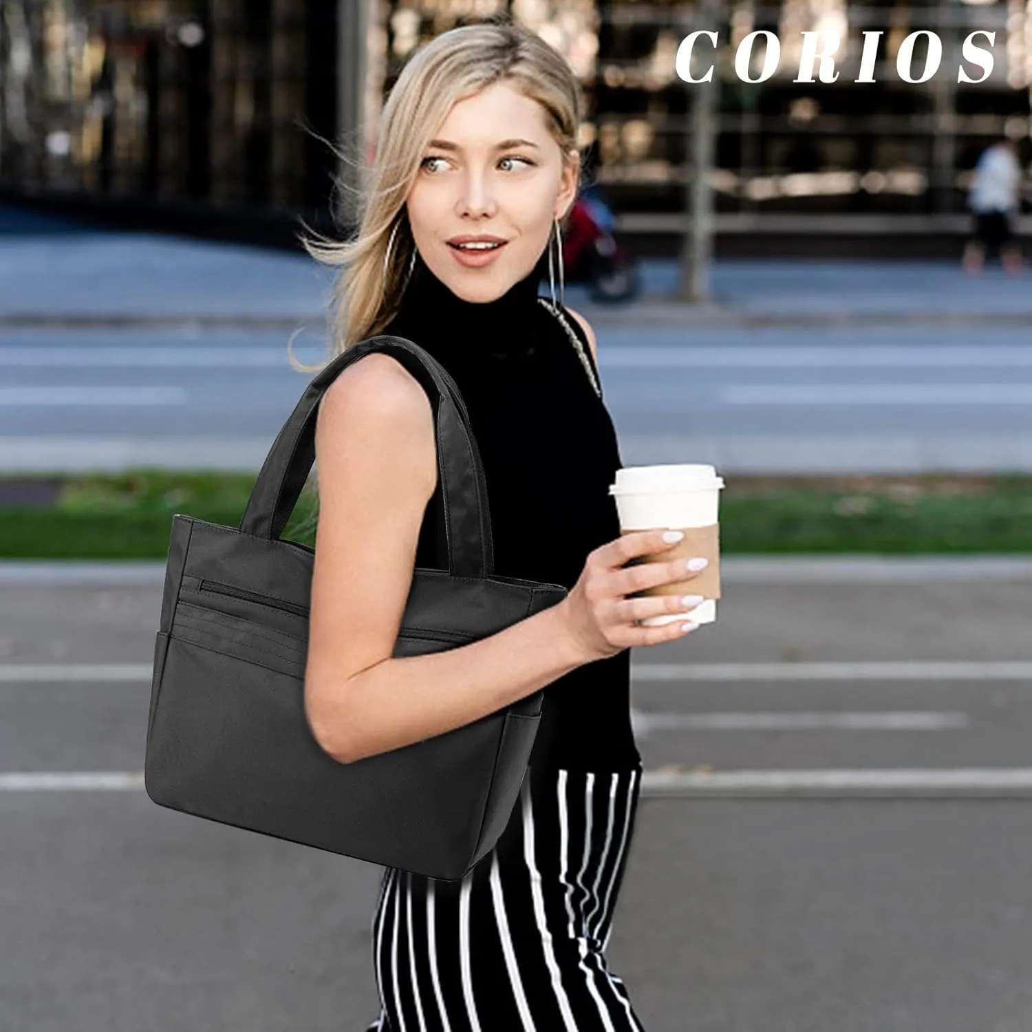 Women Nylon Handbag Waterproof Shoulder Bag Multi Pockets Top Handle Casual Lightweight Tote