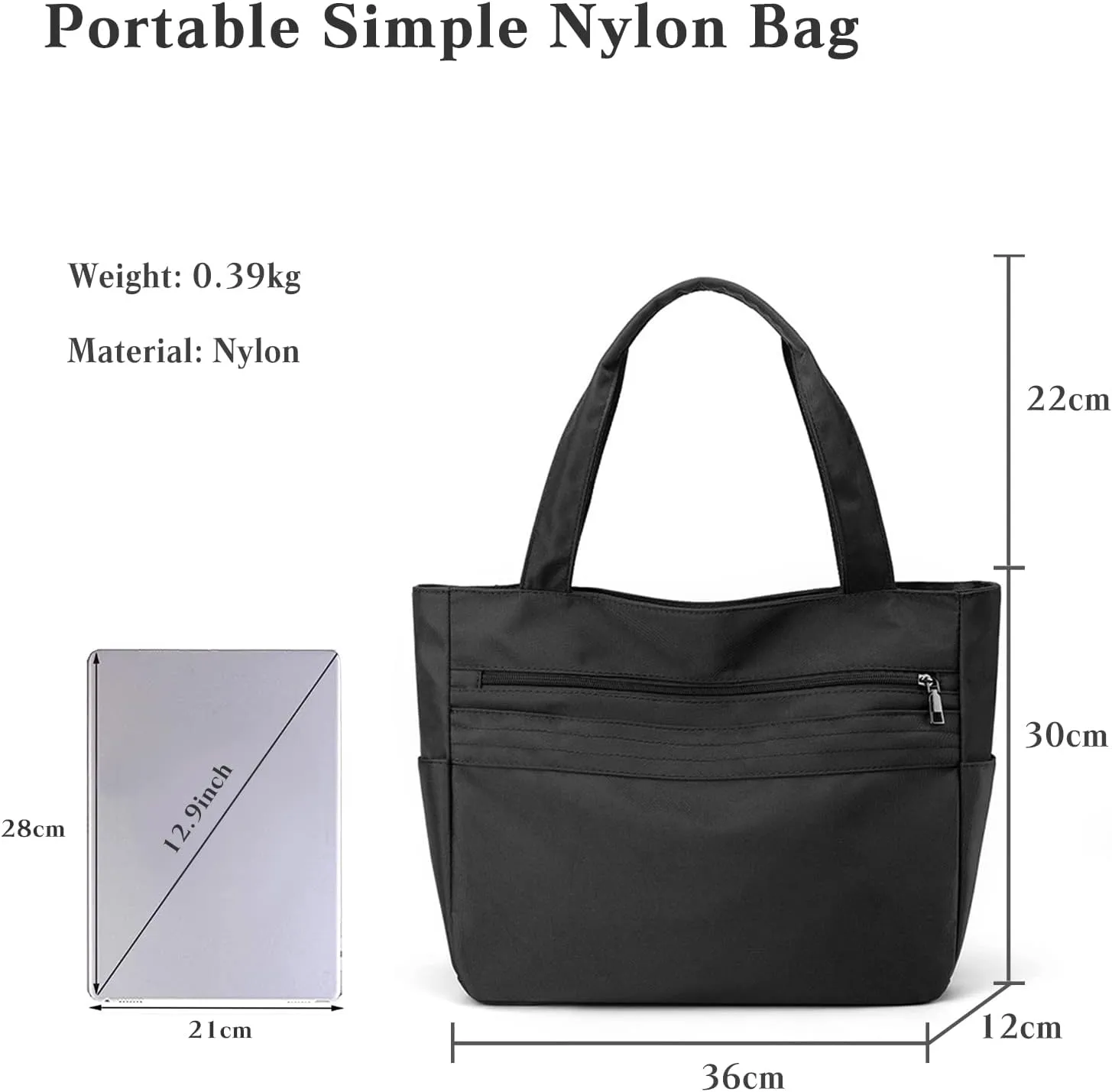 Women Nylon Handbag Waterproof Shoulder Bag Multi Pockets Top Handle Casual Lightweight Tote