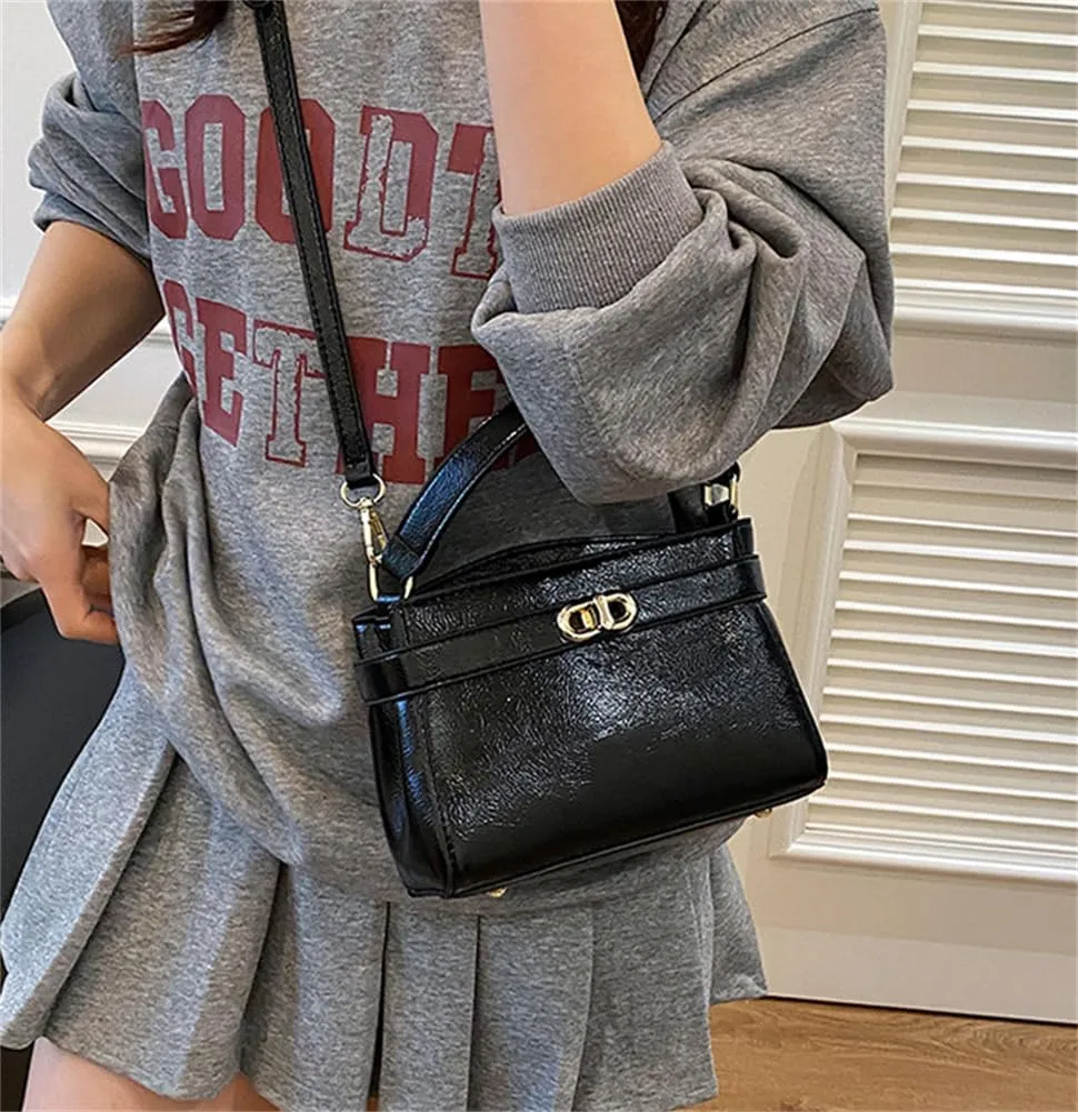 Women PU Leather Shoulder Bag Small Crossbody Handbag Retro Square Satchel Top Handle Purse