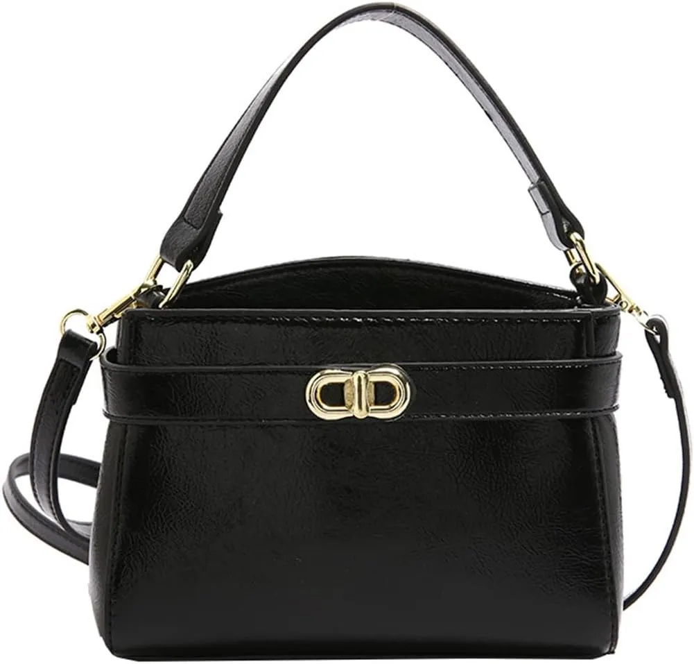 Women PU Leather Shoulder Bag Small Crossbody Handbag Retro Square Satchel Top Handle Purse