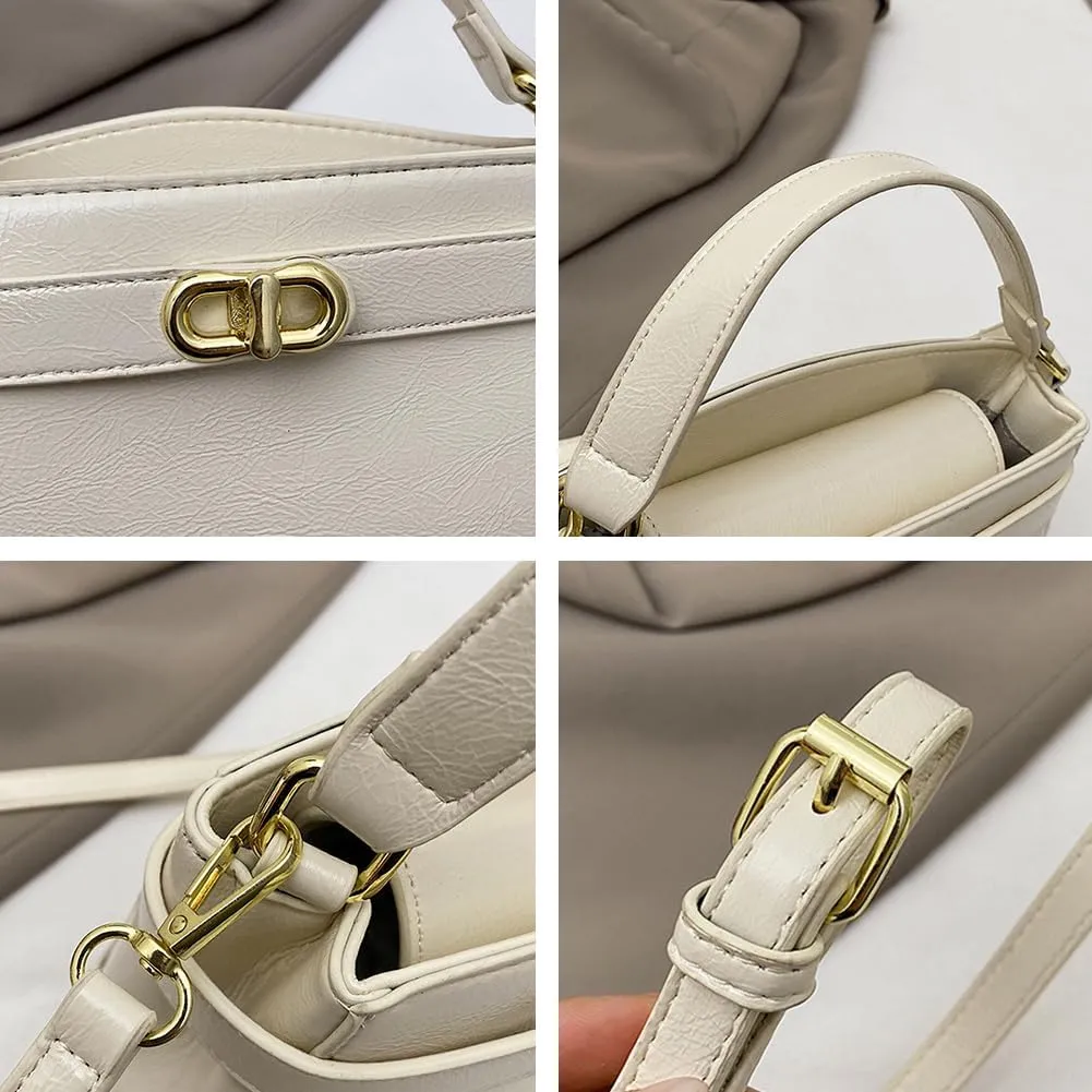 Women PU Leather Shoulder Bag Small Crossbody Handbag Retro Square Satchel Top Handle Purse