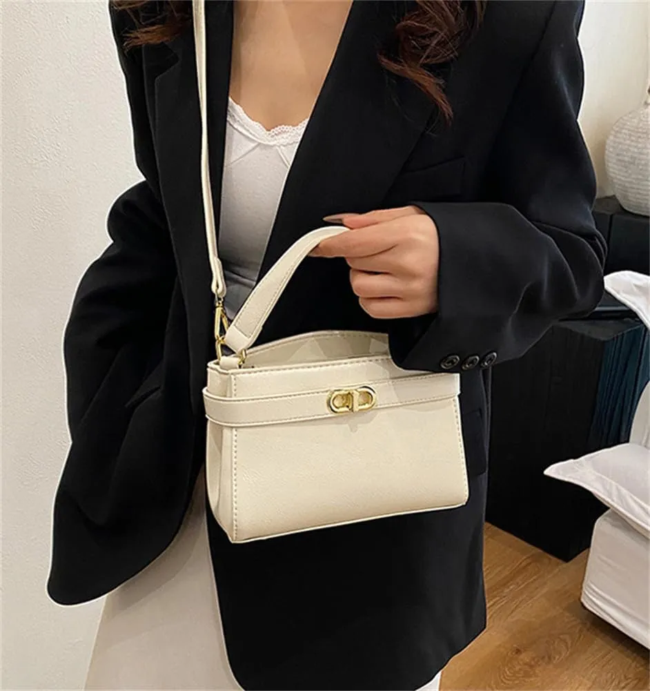 Women PU Leather Shoulder Bag Small Crossbody Handbag Retro Square Satchel Top Handle Purse